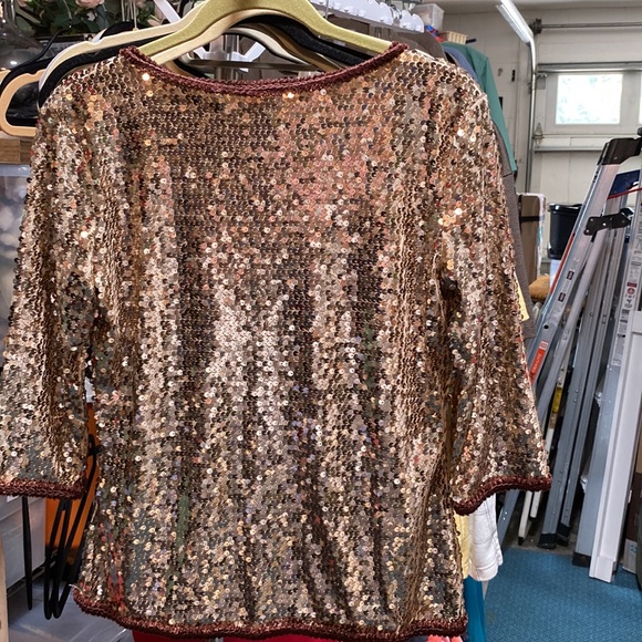 IMAN Global Chic Gold Sequin Jacket w/brown trim- Size Small- NWT - Picture 2 of 5